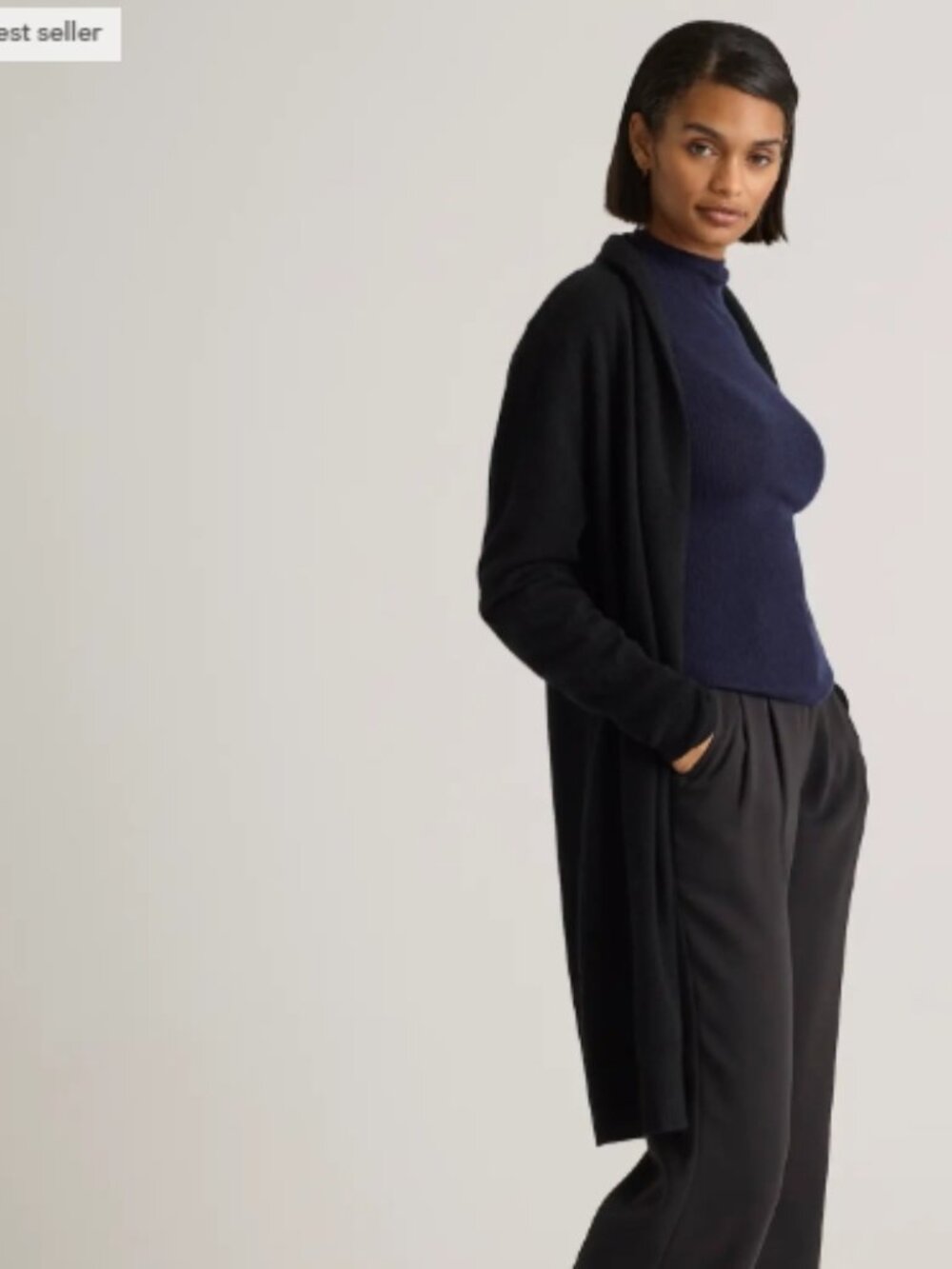 NWT $150 Quince BLACK 100% Cashmere Duster Cardigan MEDIUM
